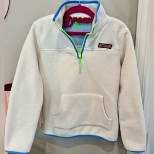 Kids white Fleece Pullover Jacket with Contrast Trim